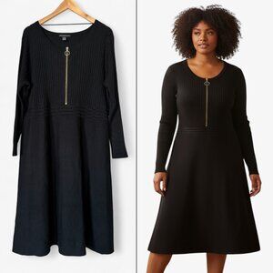 I.N.C. Long Sleeve Black Sweater Dress with Front Zipper and Empire Waist